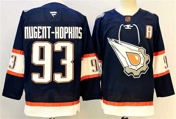 Mens Edmonton Oilers #93 Ryan Nugent-Hopkins Navy With A Patch Reverse Retro Stitched Jersey->edmonton oilers->NHL Jersey